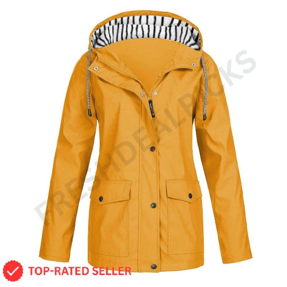 Lightweight Waterproof Hooded Rain Jacket Windbreaker Plus Size Dressy Zip Up